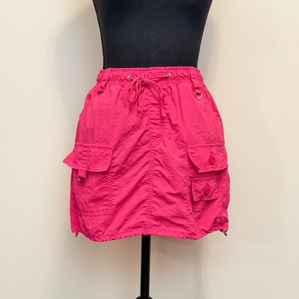 Love Tree Hot Pink Nylon Cargo Mini Skirt Utility Gorpcore Y2K Womens Small